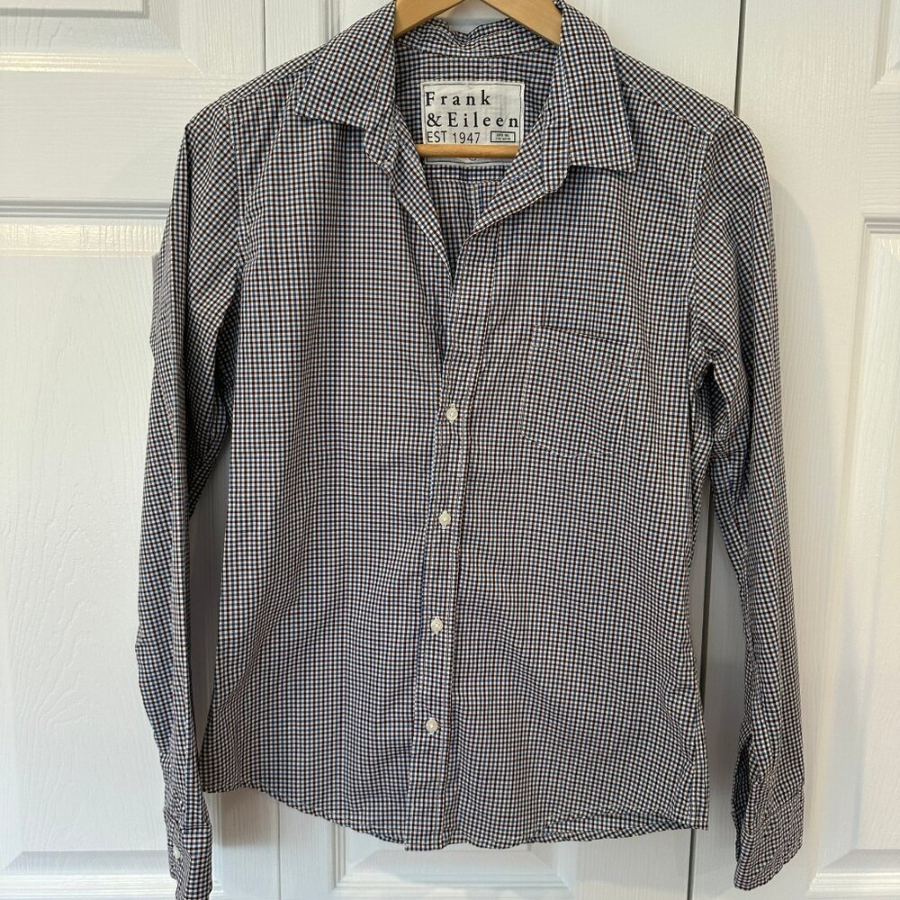 Frank and Eileen Burgundy & Blue Gingham Barry Long Sleeve Shirt Small Cotton